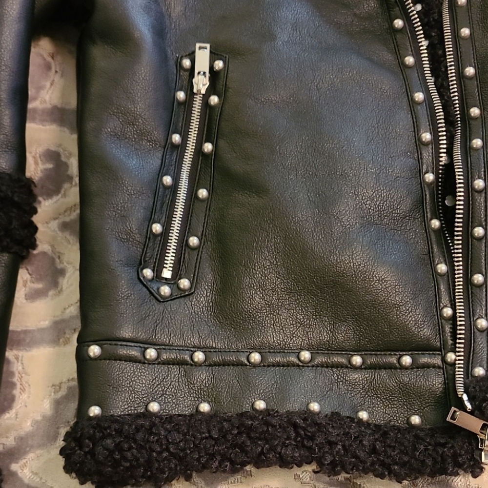 Men's Black Leather Jacket with Silver Studs